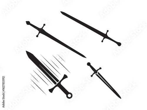 Collection of medieval swords silhouette vector isolated on white background