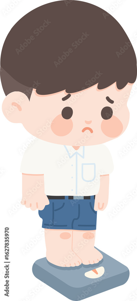 Cartoon of Sad Boy on Scale Cartoon of Sad Boy on Scale