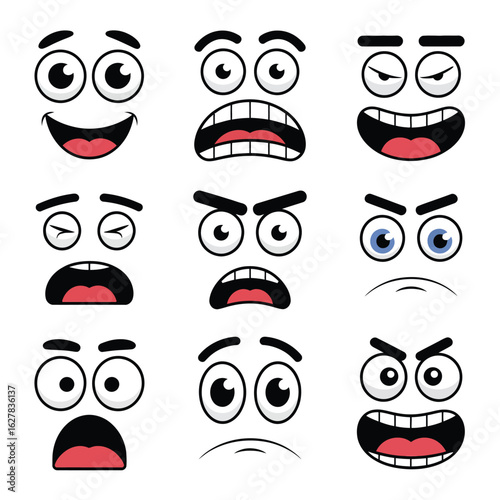 Collection of cartoon faces expressing various emotions