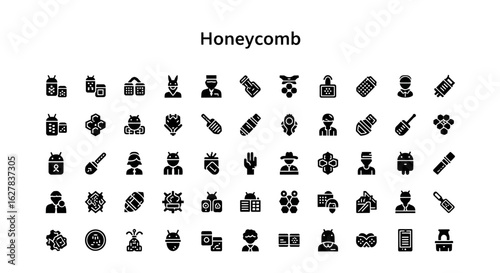 Honeycomb Black Icons: Nature, Bees & Geometric Patterns Line Art Set