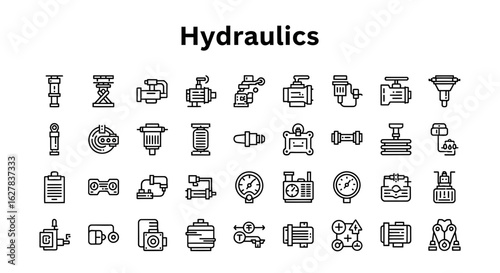 Hydraulics Black Icons: Engineering, Fluid Power & Industrial Systems
