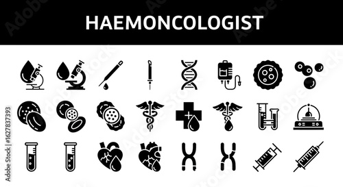 Haemoncologist Black Icons: Blood Cancers & Hematology Oncology Line Art Set