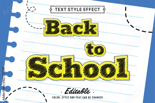 Back to School Sketch Text Effect on Lined Paper with Yellow Outline