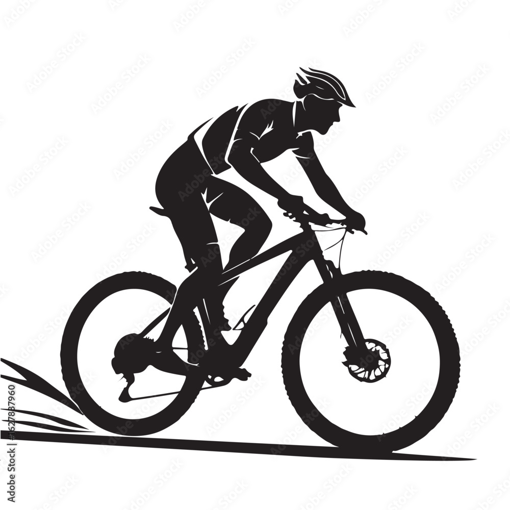 Obraz premium Dynamic black silhouette of a mountain biker in action, ideal for sports, adventure, or outdoor-themed designs.