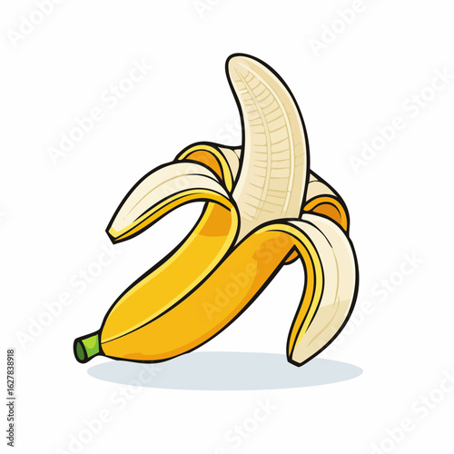 Vibrant illustration of a peeled banana showcasing its bright yellow skin and creamy white flesh
