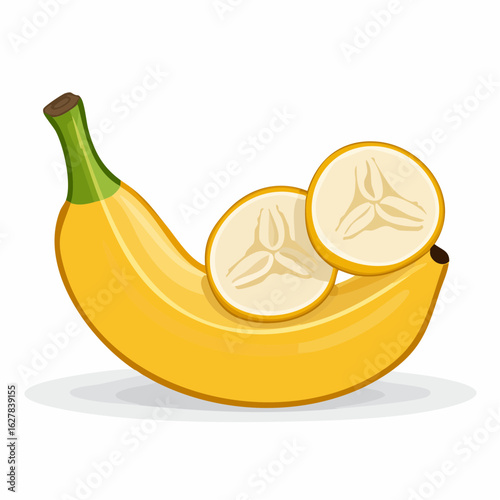 Vibrant Cartoon Banana Illustration with Sliced Sections Displaying Internal Structure