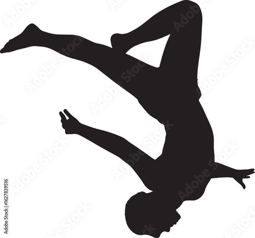 Silhouette of a Dynamic Acrobat Performing a Backflip Against a Transparent Backdrop for Creative Projects