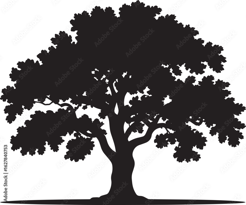 Fototapeta premium Silhouette of a Large Tree with Branches and Leaves on a Transparent Background Vector