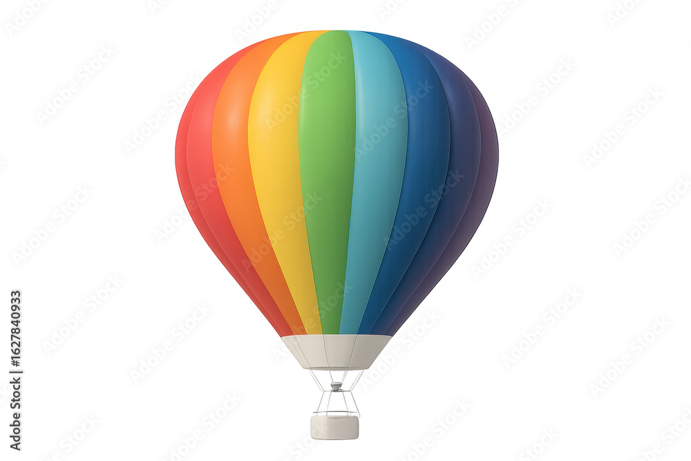 Naklejka premium Rainbow hot air balloon hovering, symbolizing wanderlust, freedom, and journey through vibrant atmospheric expanse