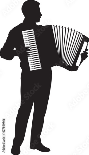 Silhouette of a Man Playing Accordion with Transparent Background for Creative Projects and Designs