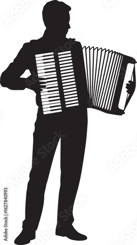 Silhouette of a Man Playing Accordion with Transparent Background for Creative Projects and Designs