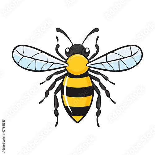 Cartoon bee illustration with distinctive black stripes isolated on a white background