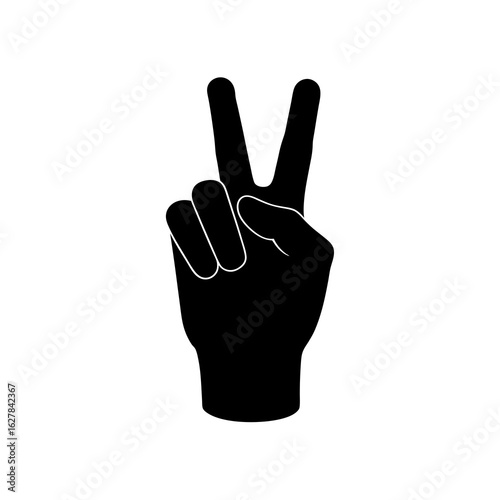 Silhouette of a Hand Showing Peace Sign with Two Fingers – Minimal Vector Isolated on White Background