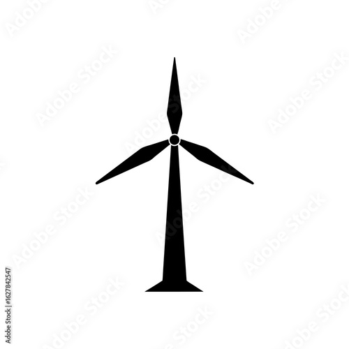 Silhouette of a Wind Turbine with Three Blades – Minimal Eco Energy Vector Isolated on White Background