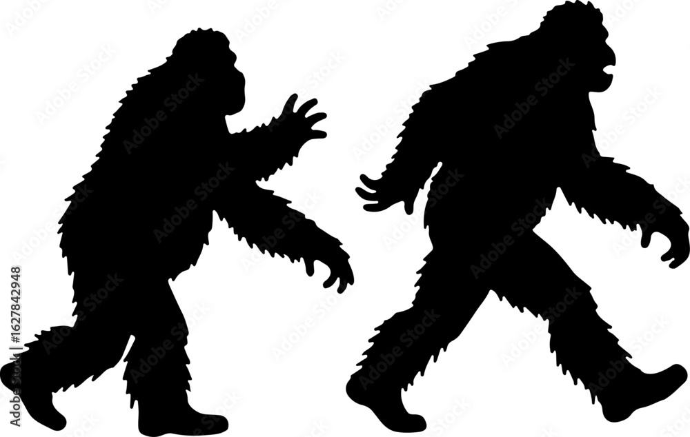 Fototapeta premium Bigfoot Silhouettes Vector Set