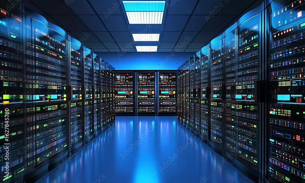 Modern server room interior technological infrastructure Modern server room interior technological infrastructure