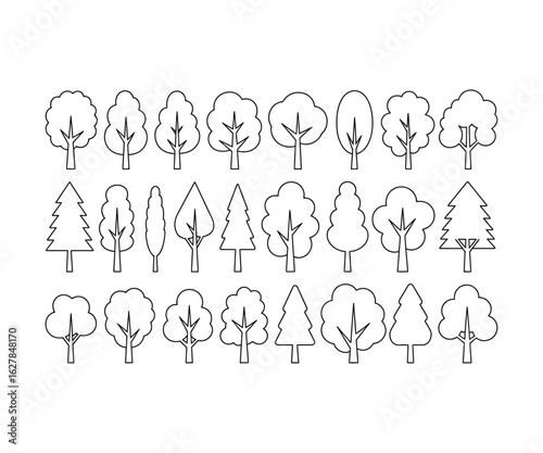 Vector outlines of diverse tree illustrations