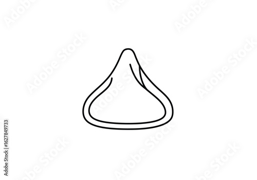 Hershey Kiss drawing. It is a black and white outline drawing of a Hershey's Kiss chocolate, a classic conical-shaped sweet candy. Vector sketch line art draw.