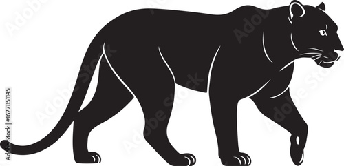 Black panther walking profile silhouette with white outline details big cat feline