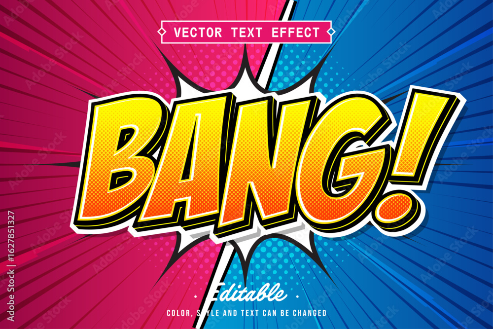 Obraz premium Bang Comic Style Text Effect with Halftone Burst