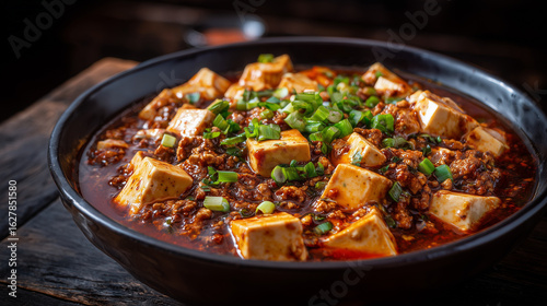 熱々で本格的な麻婆豆腐を盛り付けた中華料理