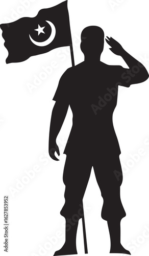 Salute of an army officer to the Pakistan flag in vector