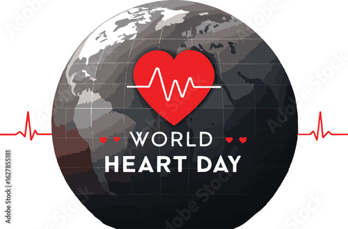 World Heart Day Globe With Heartbeat And Text On White Background earth cardiology