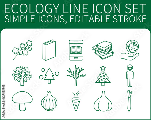 Ecology Line icon set 15 simple icons, editable stroke