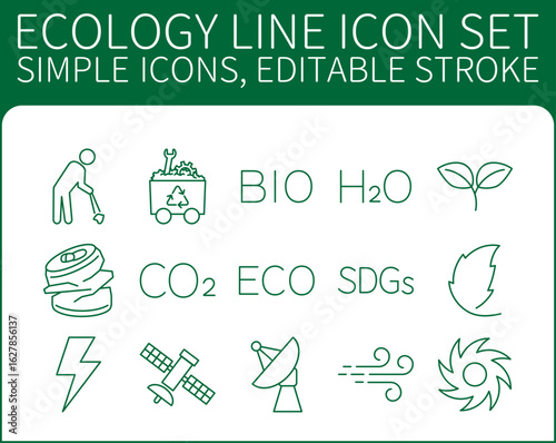 Ecology Line icon set 15 simple icons, editable stroke
