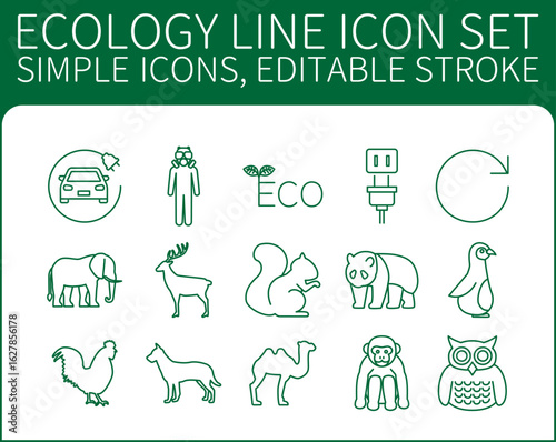 Ecology Line icon set 15 simple icons, editable stroke
