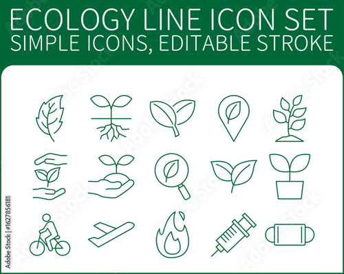 Ecology Line icon set 15 simple icons, editable stroke
