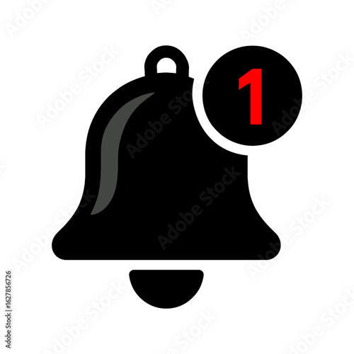 Black notification bell icon with a red number one badge