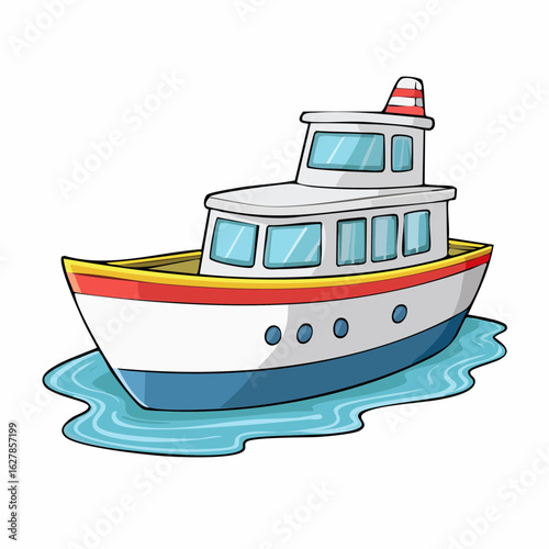 Cartoon vessel sailing serenely on gentle waves capturing a childlike sense of wonder