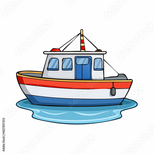 Cartoon boat floating on water, representing nautical adventure and maritime transportation