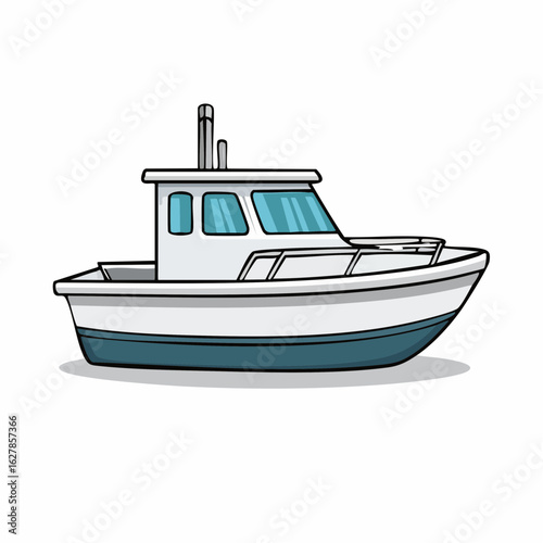 A cartoon illustration of a white motorboat on a white background offering simplicity