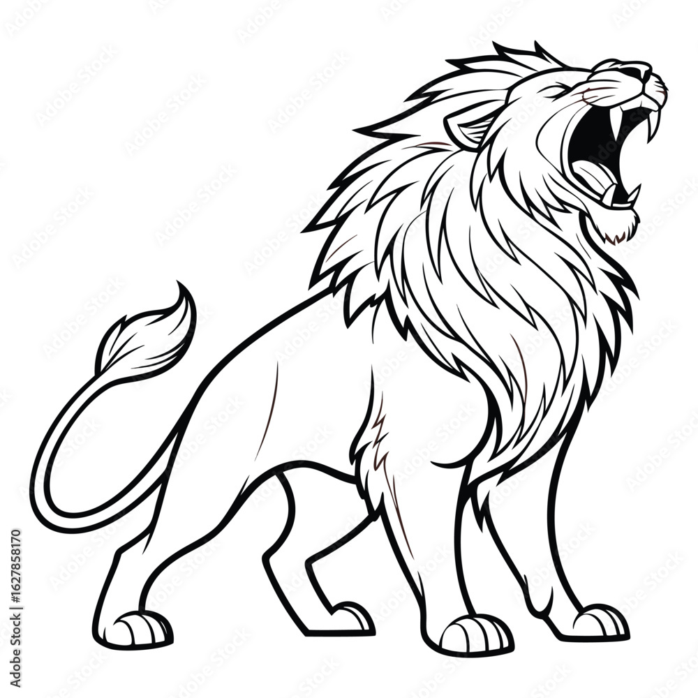 Fototapeta premium Majestic roaring lion illustration with fierce expression and flowing mane isolated on white background