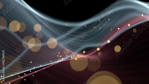 Elegant abstract waves with golden glowing particles on a dark background