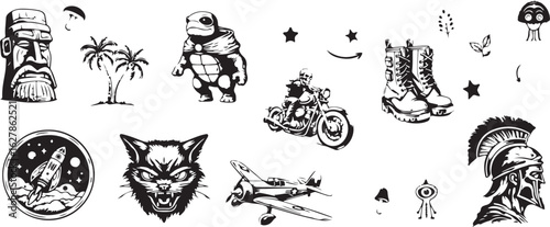 Motorcycle Rider Vector Illustration – Biker, Helmet, Freedom, Adventure, Skull, Racing, Retro Style, Tattoo, Biker Culture, Skull Helmet, Speed, Tattoo Flash, Bold Art, Black Ink, Rebel, Road Trip, M