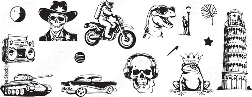 Angry Cat and Moon Vector Set – Cat Face, Full Moon, Night Sky, Stars, Feline, Tattoo, Halloween, Mysterious, Dark, Bold Lines, Night Creatures, Magic, Witchcraft, Black Ink, Hand Drawn, Tribal, Celes