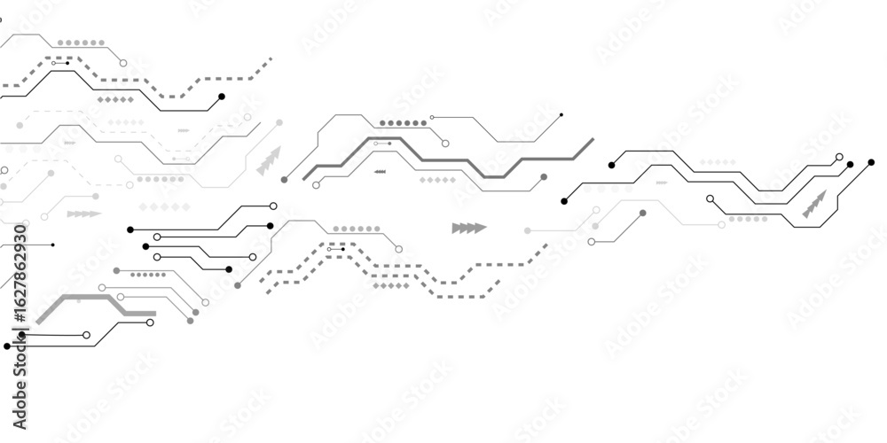 Naklejka premium Abstract grey circuit line technology pattern on white background, futuristic vector illustration of digital circuitry design for tech background