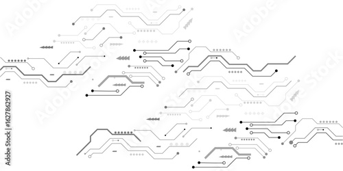 Abstract grey circuit line technology pattern on white background, futuristic vector illustration of digital circuitry design for tech background