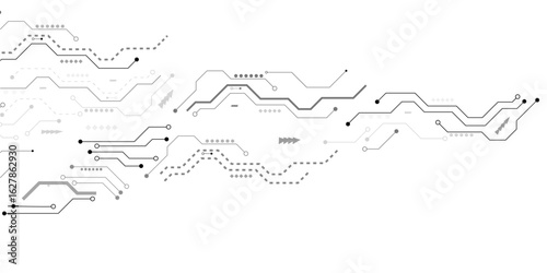 Abstract grey circuit line technology pattern on white background, futuristic vector illustration of digital circuitry design for tech background