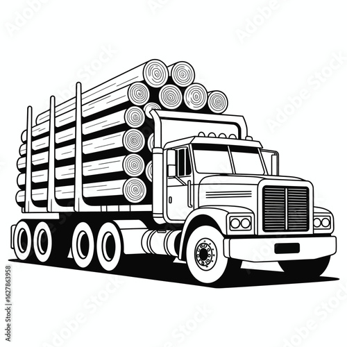 Log truck carrying a large load of timber logs