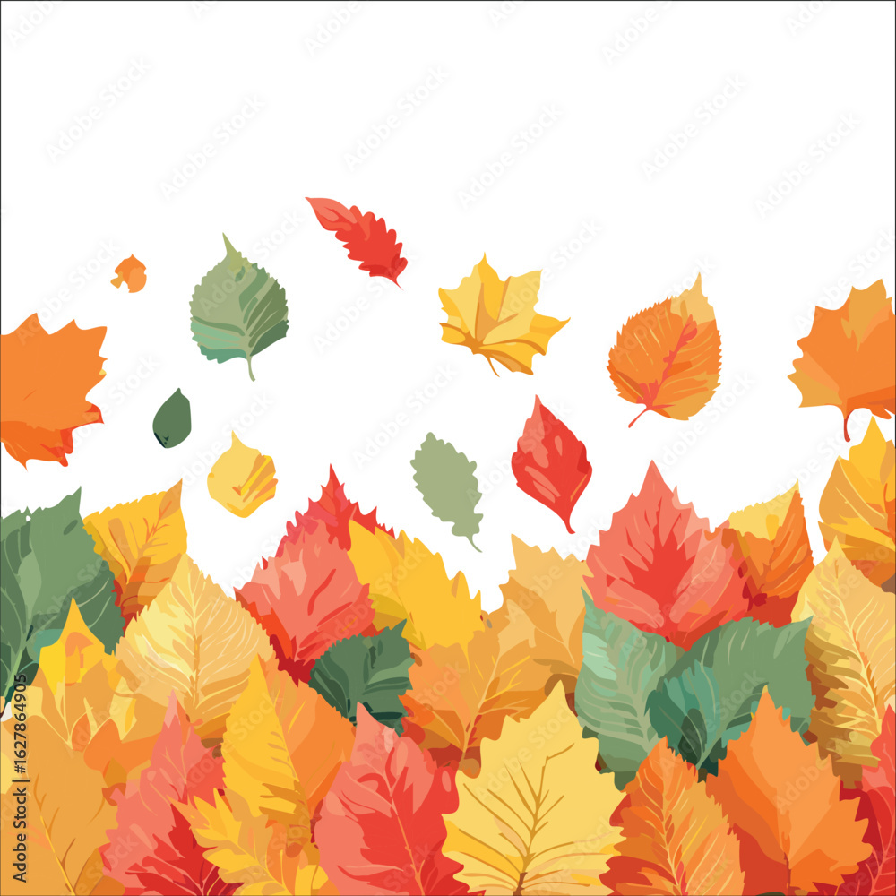 Fototapeta premium Autumn abstract colorful Background. Fall season and Thanksgiving theme. Editable vector templates with leaves and geometric pattern. Nature elements for poster, banner, cover, card, Sale, advertising