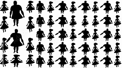 Silhouette pattern featuring figures in dresses arranged in a repeating grid like design element