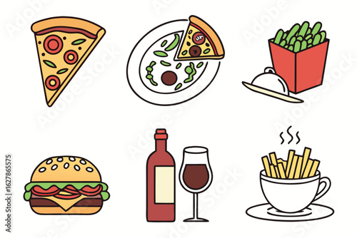 Collection of popular fast food and drinks isolated on white background