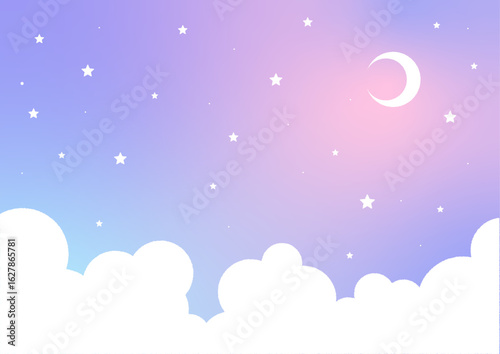 夜空と星と月パステルカラー・カラフル