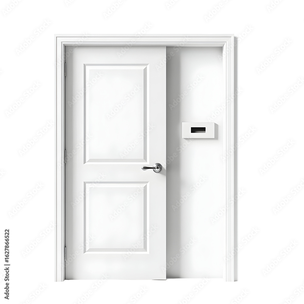 White Interior Door with Handle and Rectangular Wall-Mounted Component White Interior Door with Handle and Rectangular Wall-Mounted Component