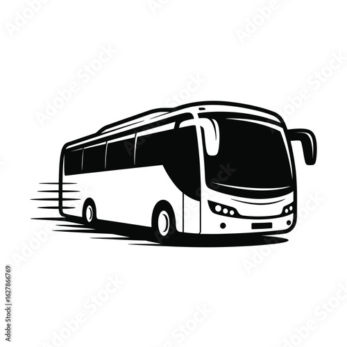 Modern coach bus in motion black and white illustration