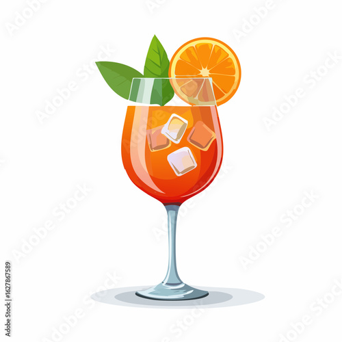 Vibrant aperol spritz vector illustration with ice cubes and refreshing orange garnish